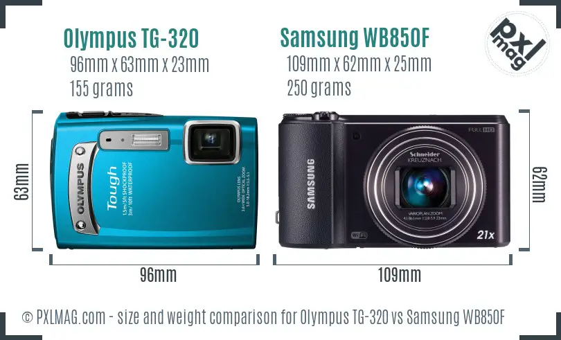 Olympus TG-320 vs Samsung WB850F size comparison