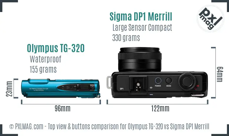 Olympus TG-320 vs Sigma DP1 Merrill top view buttons comparison