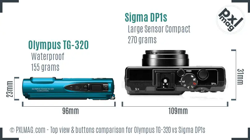 Olympus TG-320 vs Sigma DP1s top view buttons comparison