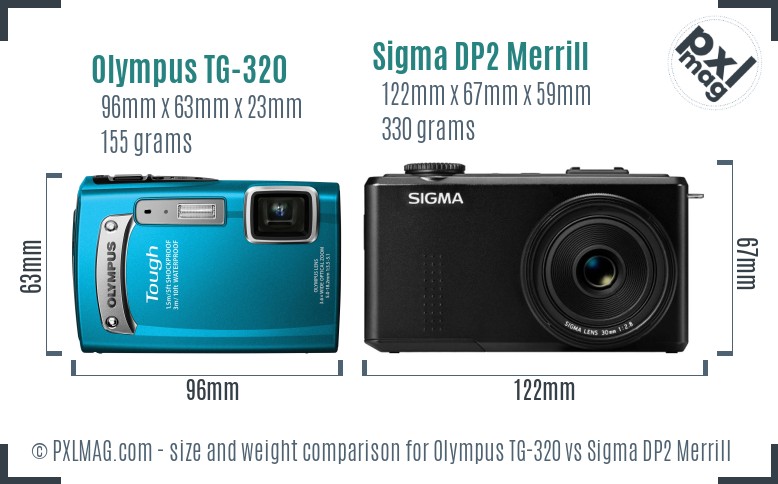 Olympus TG-320 vs Sigma DP2 Merrill size comparison