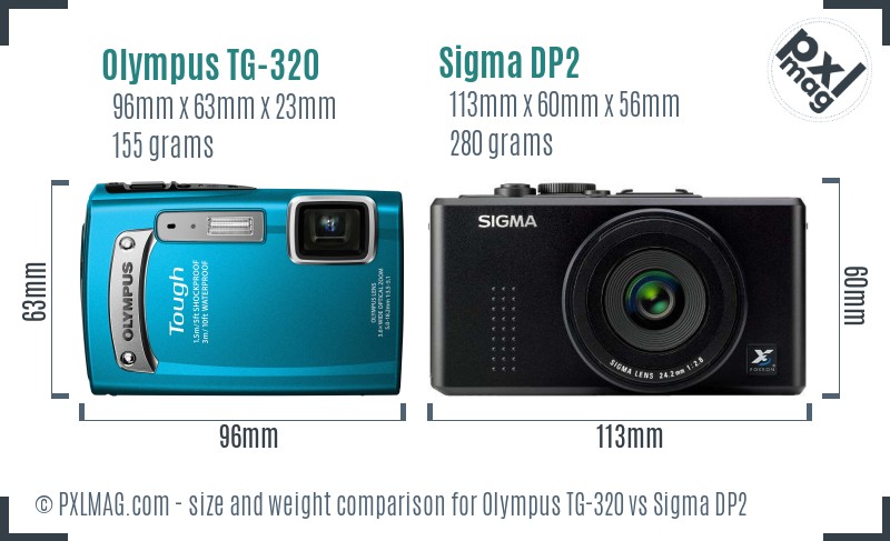 Olympus TG-320 vs Sigma DP2 size comparison