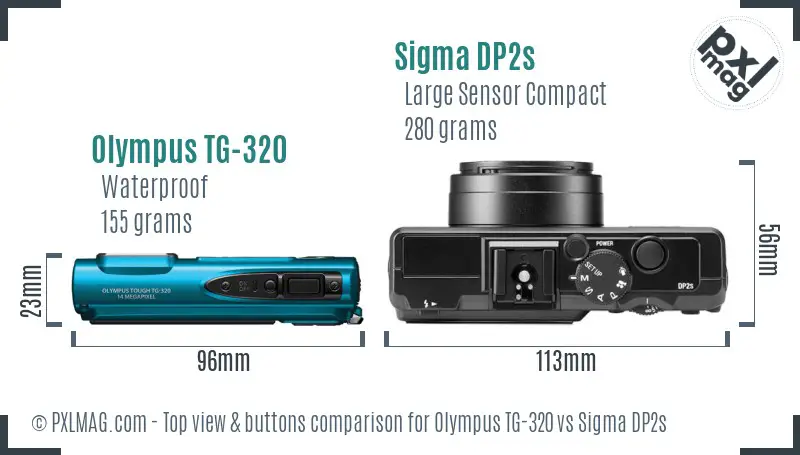 Olympus TG-320 vs Sigma DP2s top view buttons comparison