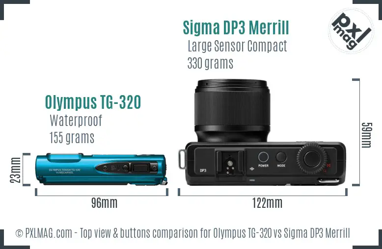 Olympus TG-320 vs Sigma DP3 Merrill top view buttons comparison Olympus TG-320 vs Sigma DP3 Merrill top view buttons comparison