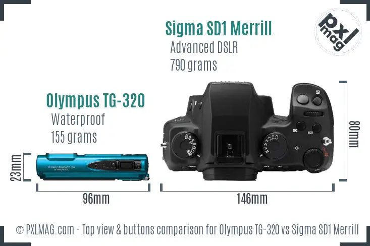 Olympus TG-320 vs Sigma SD1 Merrill top view buttons comparison