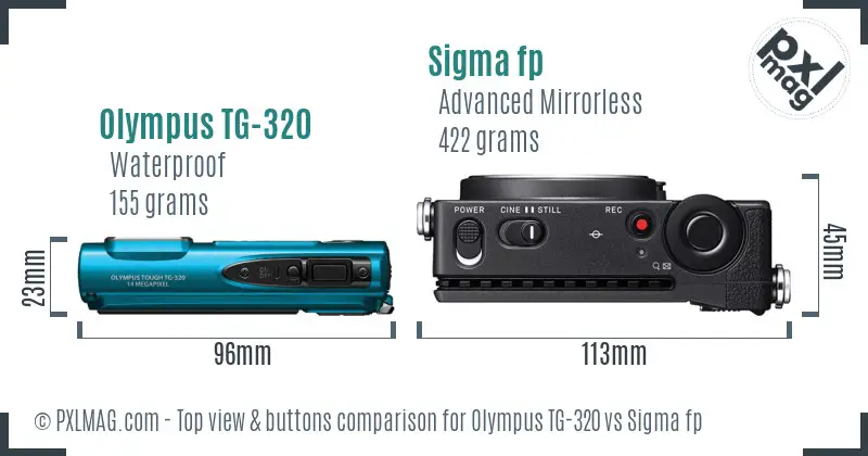 Olympus TG-320 vs Sigma fp top view buttons comparison Olympus TG-320 vs Sigma fp top view buttons comparison