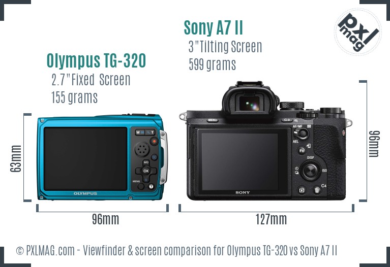 Olympus TG-320 vs Sony A7 II Screen and Viewfinder comparison