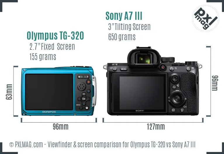 Olympus TG-320 vs Sony A7 III Screen and Viewfinder comparison