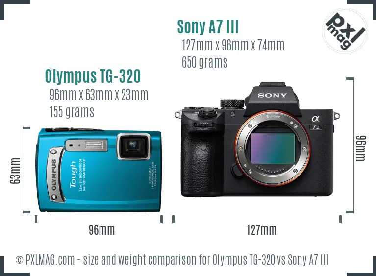 Olympus TG-320 vs Sony A7 III size comparison