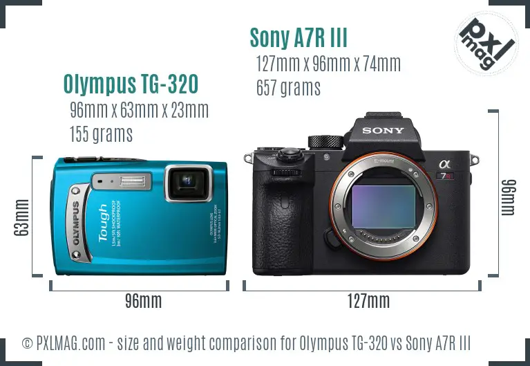Olympus TG-320 vs Sony A7R III size comparison