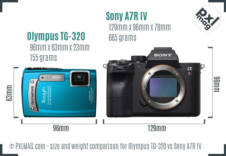 Olympus TG-320 vs Sony A7R IV size comparison