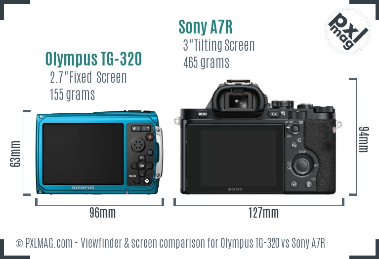 Olympus TG-320 vs Sony A7R Screen and Viewfinder comparison