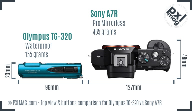 Olympus TG-320 vs Sony A7R top view buttons comparison