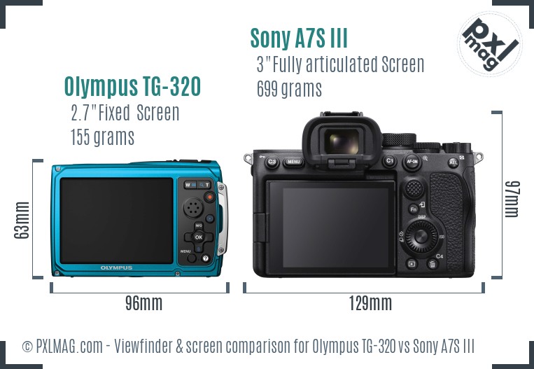 Olympus TG-320 vs Sony A7S III Screen and Viewfinder comparison