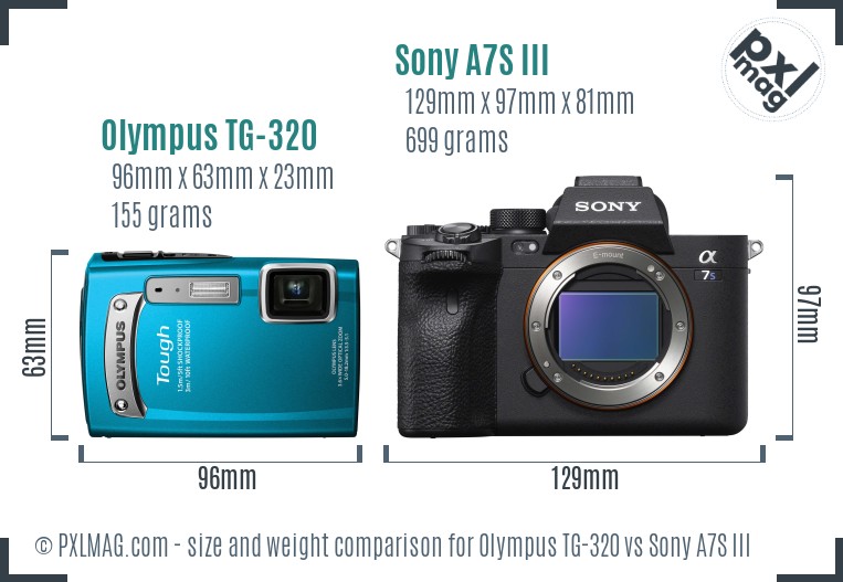 Olympus TG-320 vs Sony A7S III size comparison Olympus TG-320 vs Sony A7S III size comparison