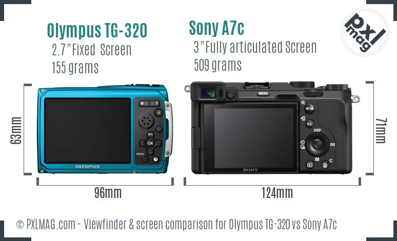 Olympus TG-320 vs Sony A7c Screen and Viewfinder comparison