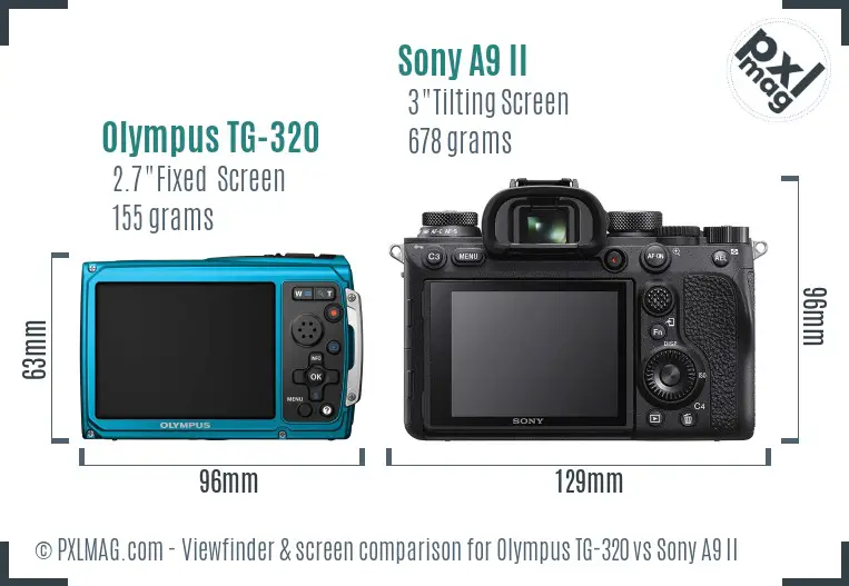 Olympus TG-320 vs Sony A9 II Screen and Viewfinder comparison