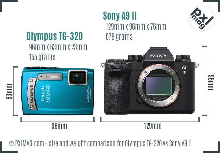 Olympus TG-320 vs Sony A9 II size comparison