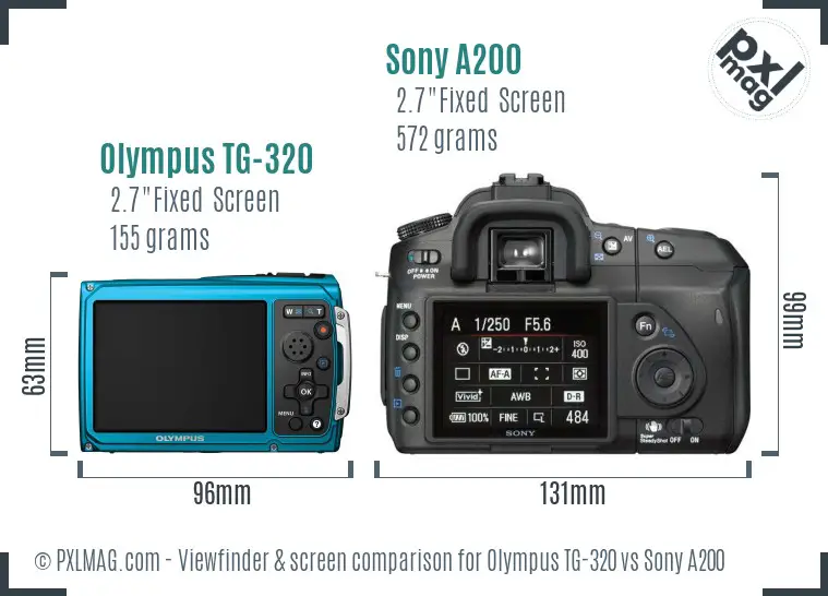 Olympus TG-320 vs Sony A200 Screen and Viewfinder comparison