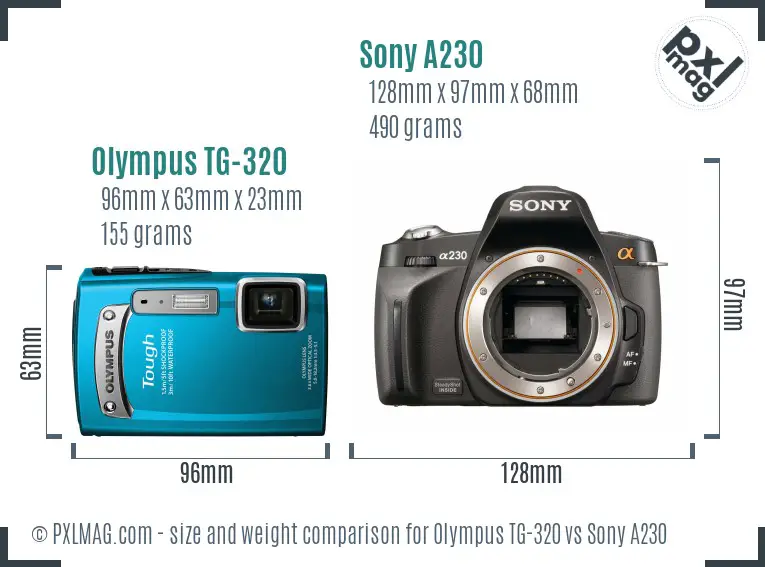 Olympus TG-320 vs Sony A230 size comparison