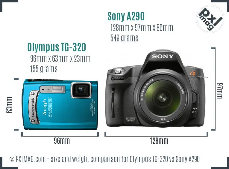 Olympus TG-320 vs Sony A290 size comparison