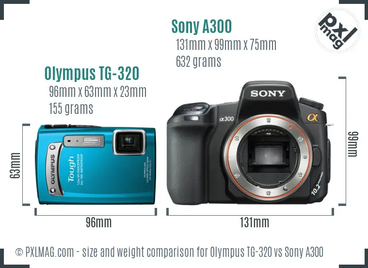 Olympus TG-320 vs Sony A300 size comparison