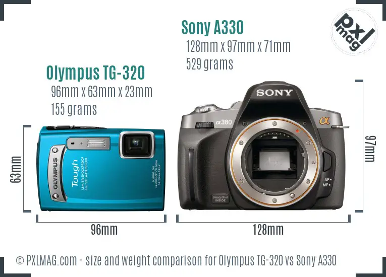 Olympus TG-320 vs Sony A330 size comparison