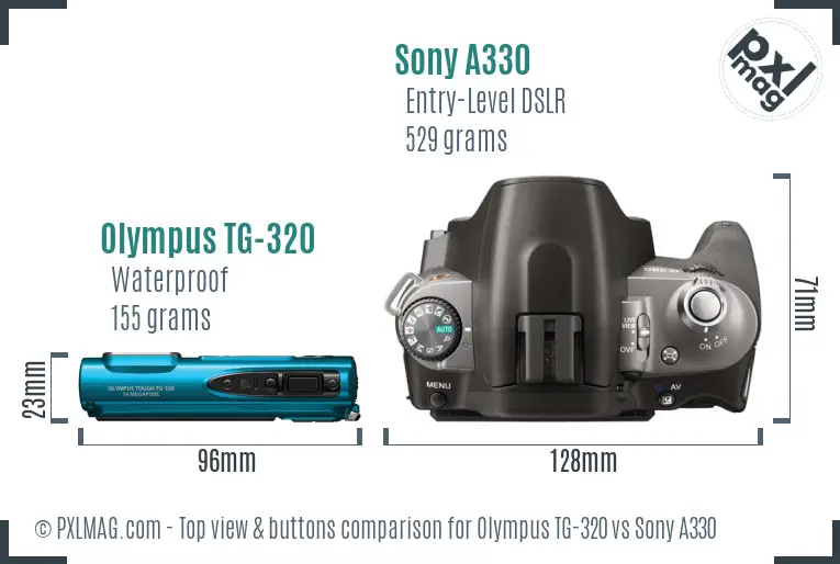 Olympus TG-320 vs Sony A330 top view buttons comparison