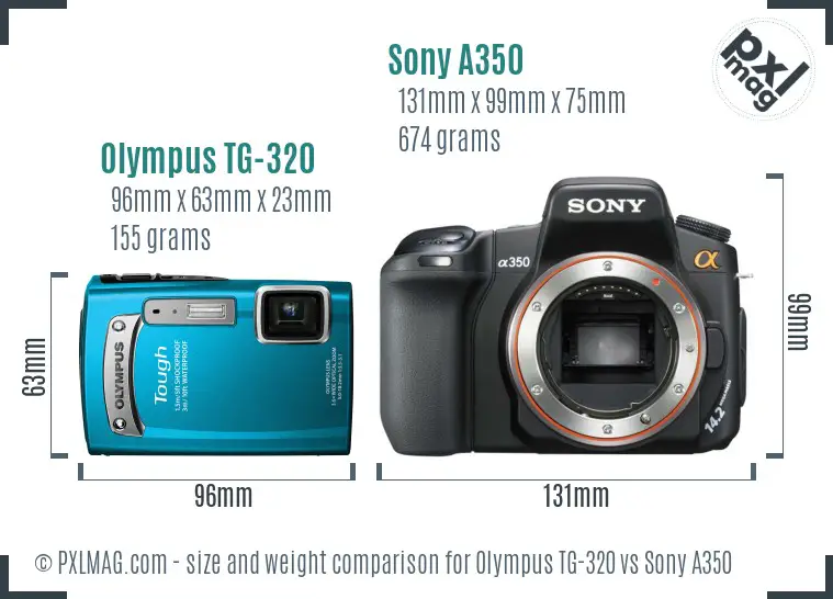 Olympus TG-320 vs Sony A350 size comparison