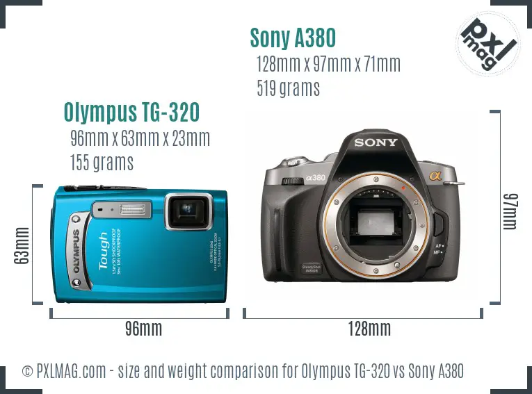 Olympus TG-320 vs Sony A380 size comparison
