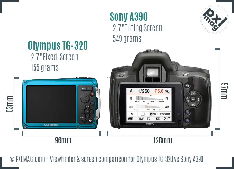 Olympus TG-320 vs Sony A390 Screen and Viewfinder comparison