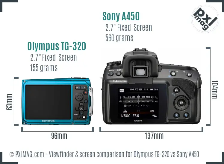 Olympus TG-320 vs Sony A450 Screen and Viewfinder comparison