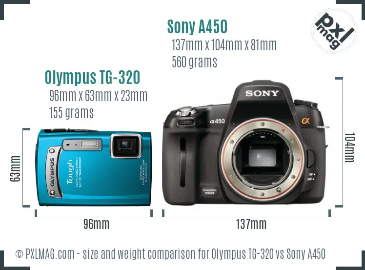 Olympus TG-320 vs Sony A450 size comparison