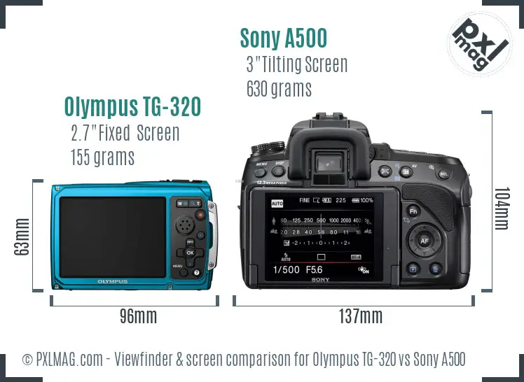 Olympus TG-320 vs Sony A500 Screen and Viewfinder comparison