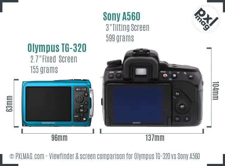 Olympus TG-320 vs Sony A560 Screen and Viewfinder comparison