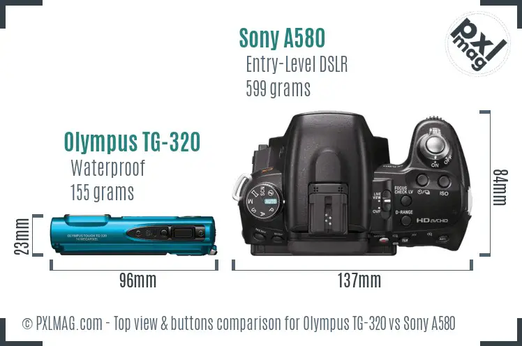 Olympus TG-320 vs Sony A580 top view buttons comparison