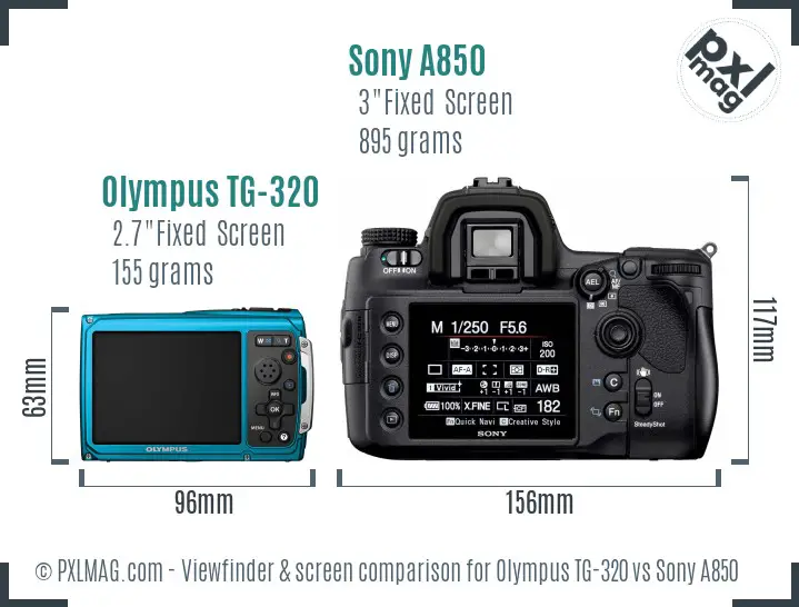 Olympus TG-320 vs Sony A850 Screen and Viewfinder comparison