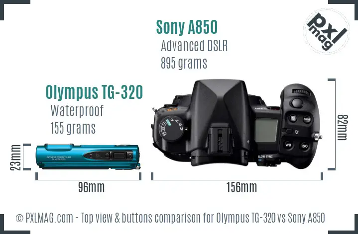 Olympus TG-320 vs Sony A850 top view buttons comparison