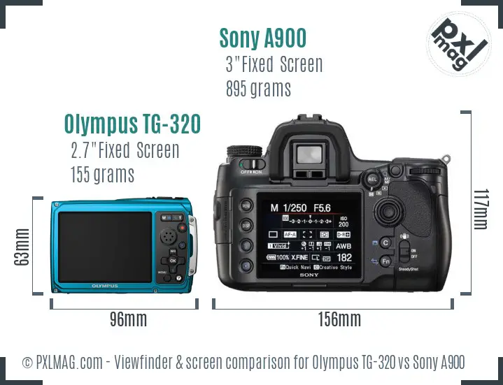 Olympus TG-320 vs Sony A900 Screen and Viewfinder comparison