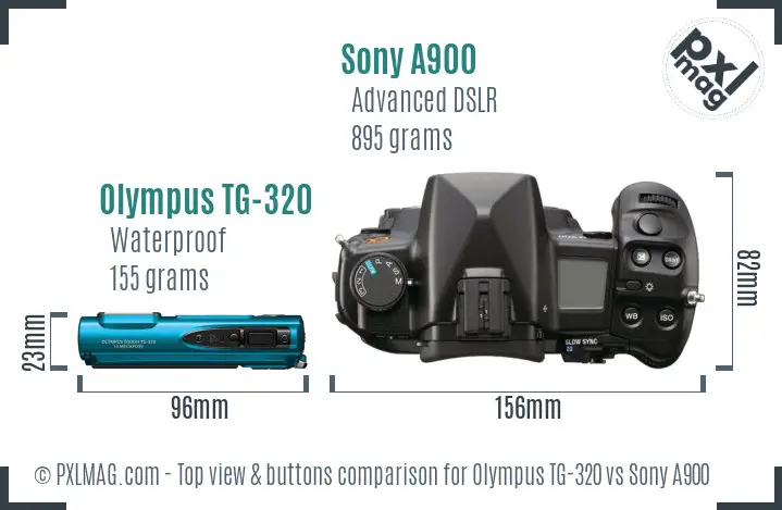 Olympus TG-320 vs Sony A900 top view buttons comparison