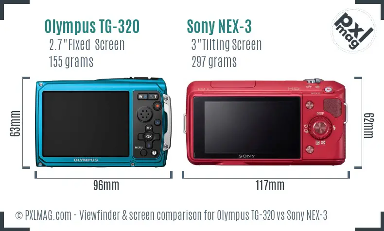 Olympus TG-320 vs Sony NEX-3 Screen and Viewfinder comparison