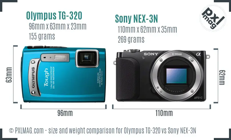 Olympus TG-320 vs Sony NEX-3N size comparison