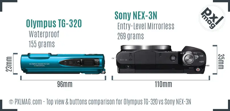 Olympus TG-320 vs Sony NEX-3N top view buttons comparison