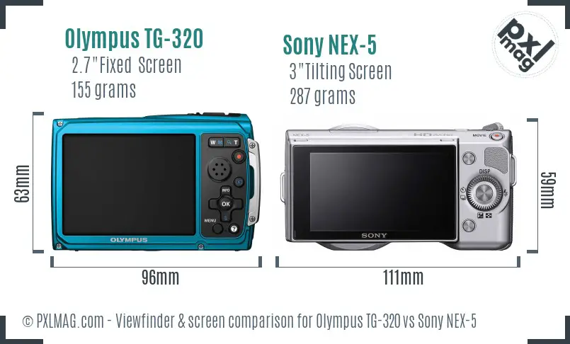Olympus TG-320 vs Sony NEX-5 Screen and Viewfinder comparison