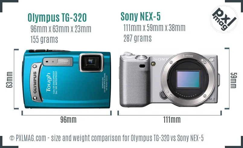 Olympus TG-320 vs Sony NEX-5 size comparison