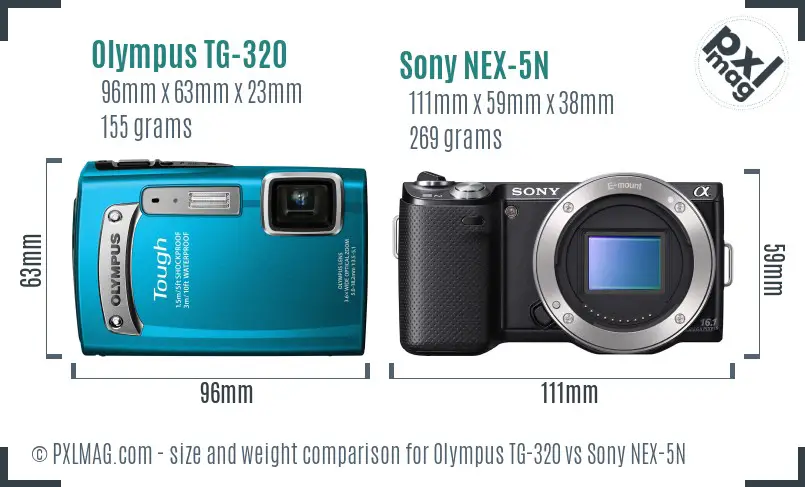 Olympus TG-320 vs Sony NEX-5N size comparison