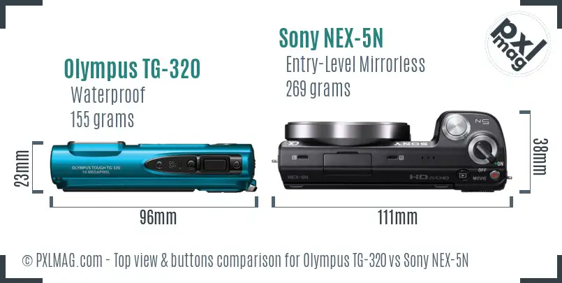 Olympus TG-320 vs Sony NEX-5N top view buttons comparison