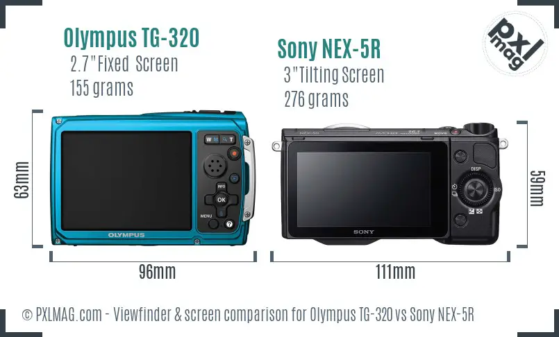 Olympus TG-320 vs Sony NEX-5R Screen and Viewfinder comparison