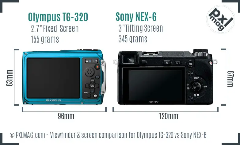 Olympus TG-320 vs Sony NEX-6 Screen and Viewfinder comparison