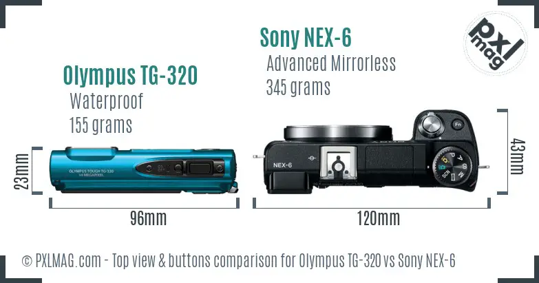 Olympus TG-320 vs Sony NEX-6 top view buttons comparison