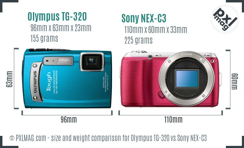 Olympus TG-320 vs Sony NEX-C3 size comparison